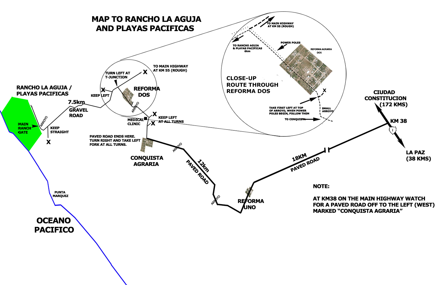 map with direction to Playas Pacificas